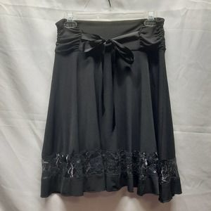 VTG Y2K Joe Benbassett Ruched waist ribbon tie front Silver Black lace hem MD